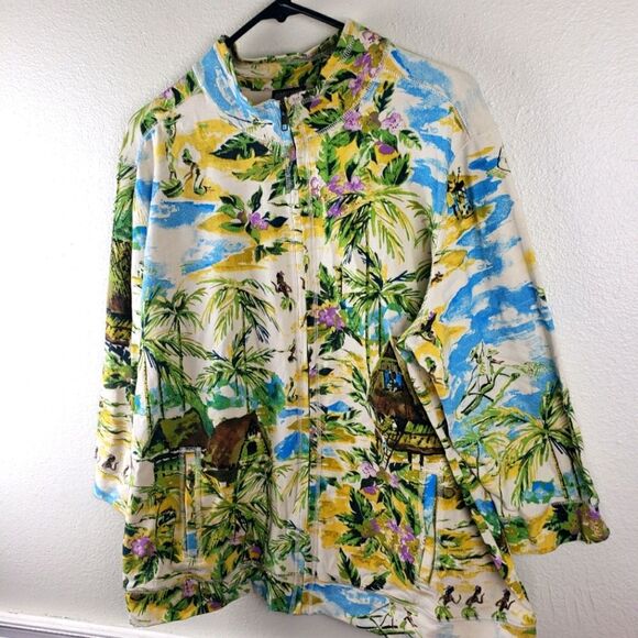 Chico's Additions Hawaiian Tropical Print Women's Zip Up Jacket Coat SZ 3/XL - Picture 13 of 15